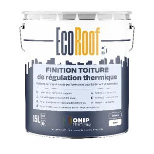 Fût blanc et bleu marine. La séparation entre le blanc et le bleu représente des silhouettes de bâtiments. Finition toiture de régulation thermique