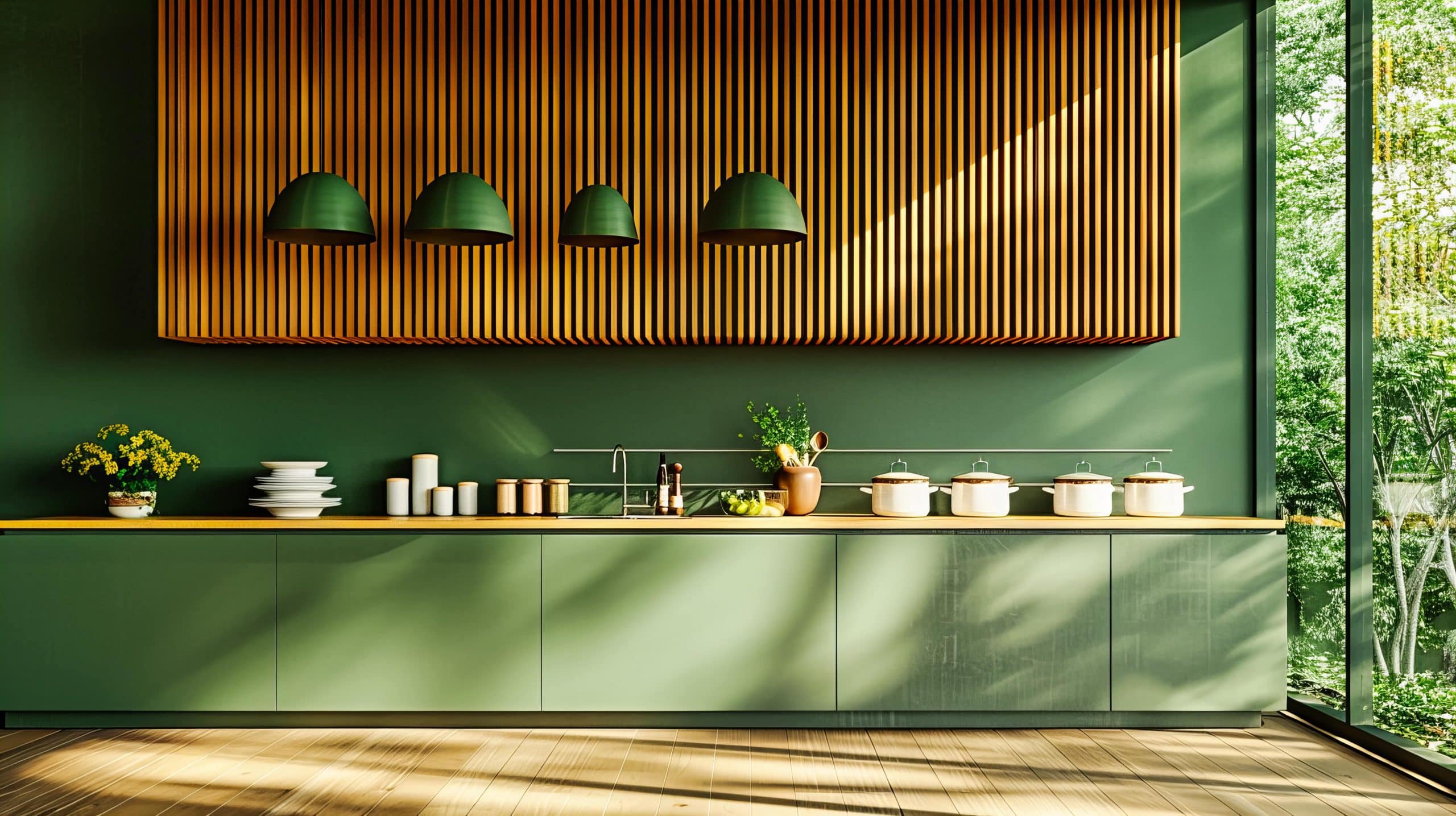 cuisine mur peint en vert
